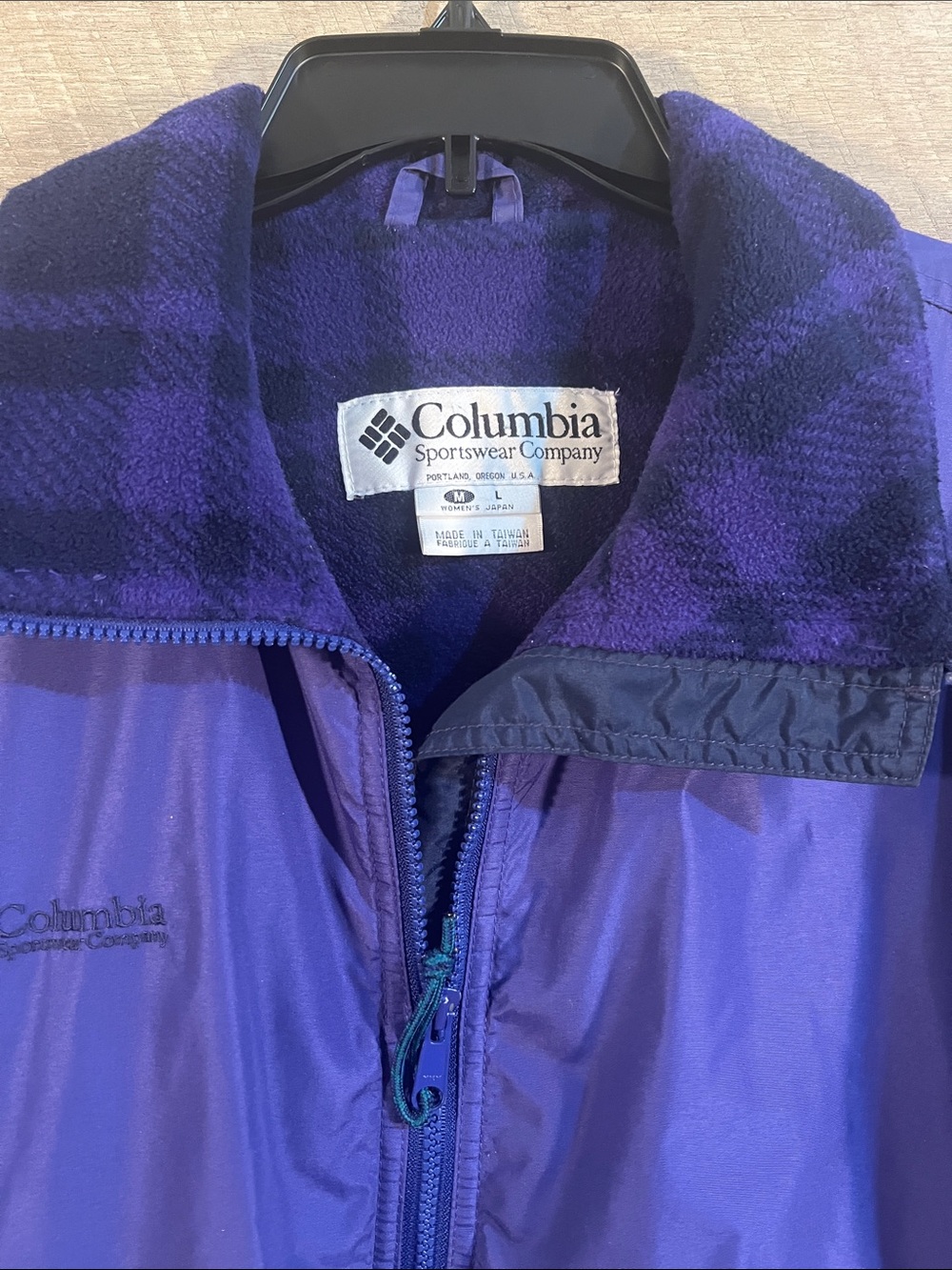 Vintage Columbia Fleece-Lined Nylon Bomber Jacket Purple Medium / Japan L - Picture 2 of 6